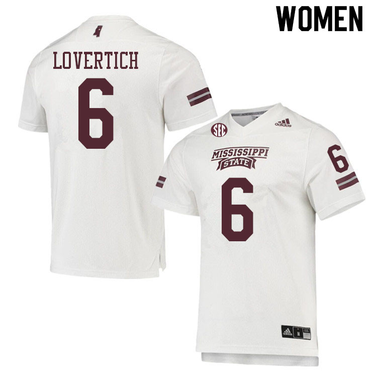 Women #6 Chance Lovertich Mississippi State Bulldogs College Football Jerseys Sale-White